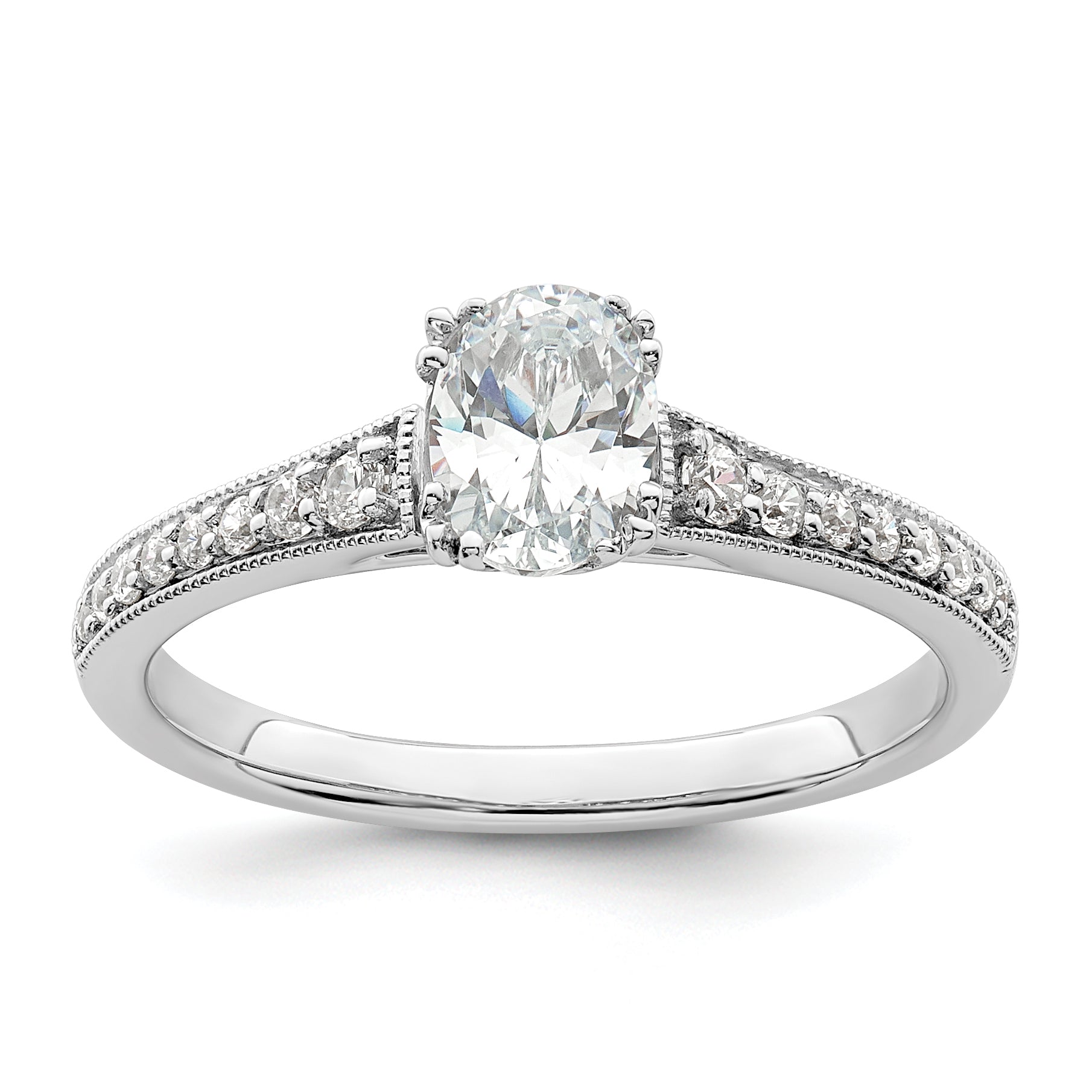 0.50ct. CZ Solid Real 14k White Polish 1/2ct Oval Engagement Dia Ring