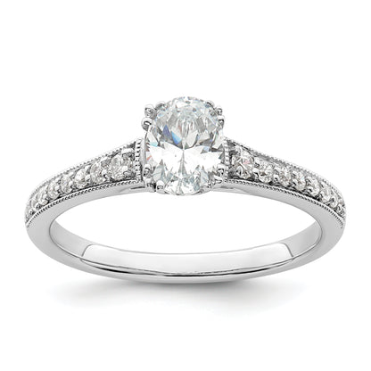 0.50ct. CZ Solid Real 14k White Polish 1/2ct Oval Engagement Dia Ring