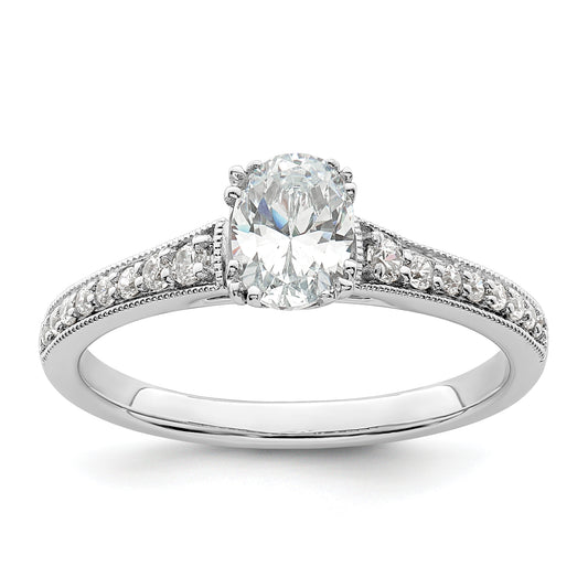 0.50ct. CZ Solid Real 14k White Polish 1/2ct Oval Engagement Dia Ring