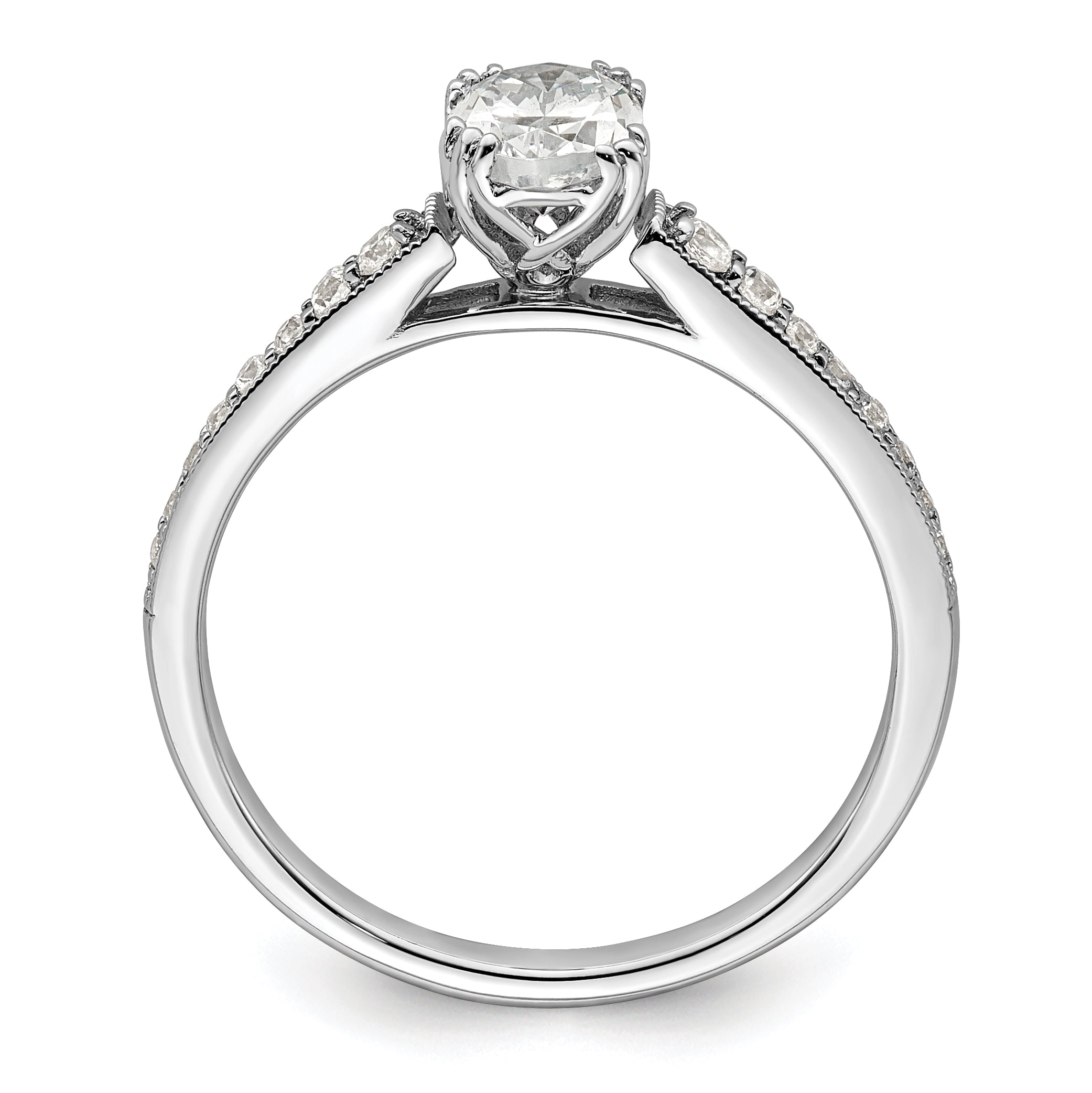 0.75ct. CZ Solid Real 14k White Polish 3/4ct Oval Engagement Dia Ring