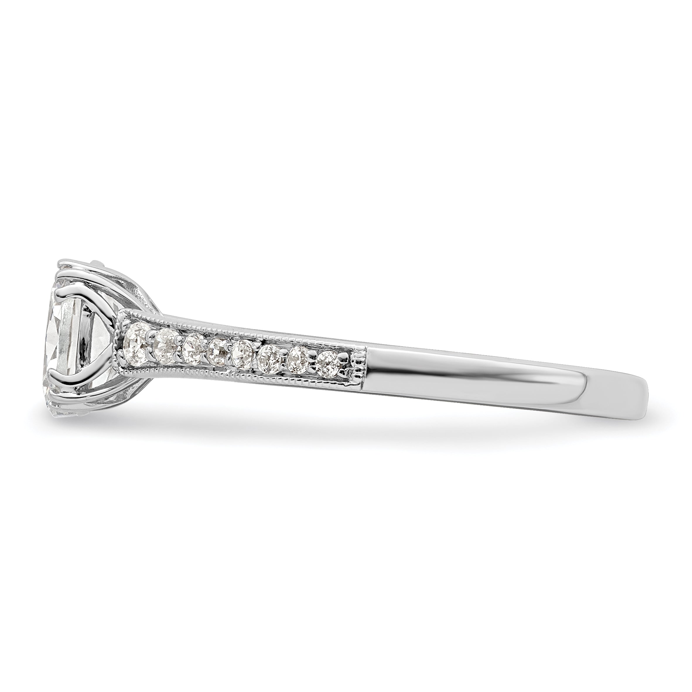 0.75ct. CZ Solid Real 14k White Polish 3/4ct Oval Engagement Dia Ring