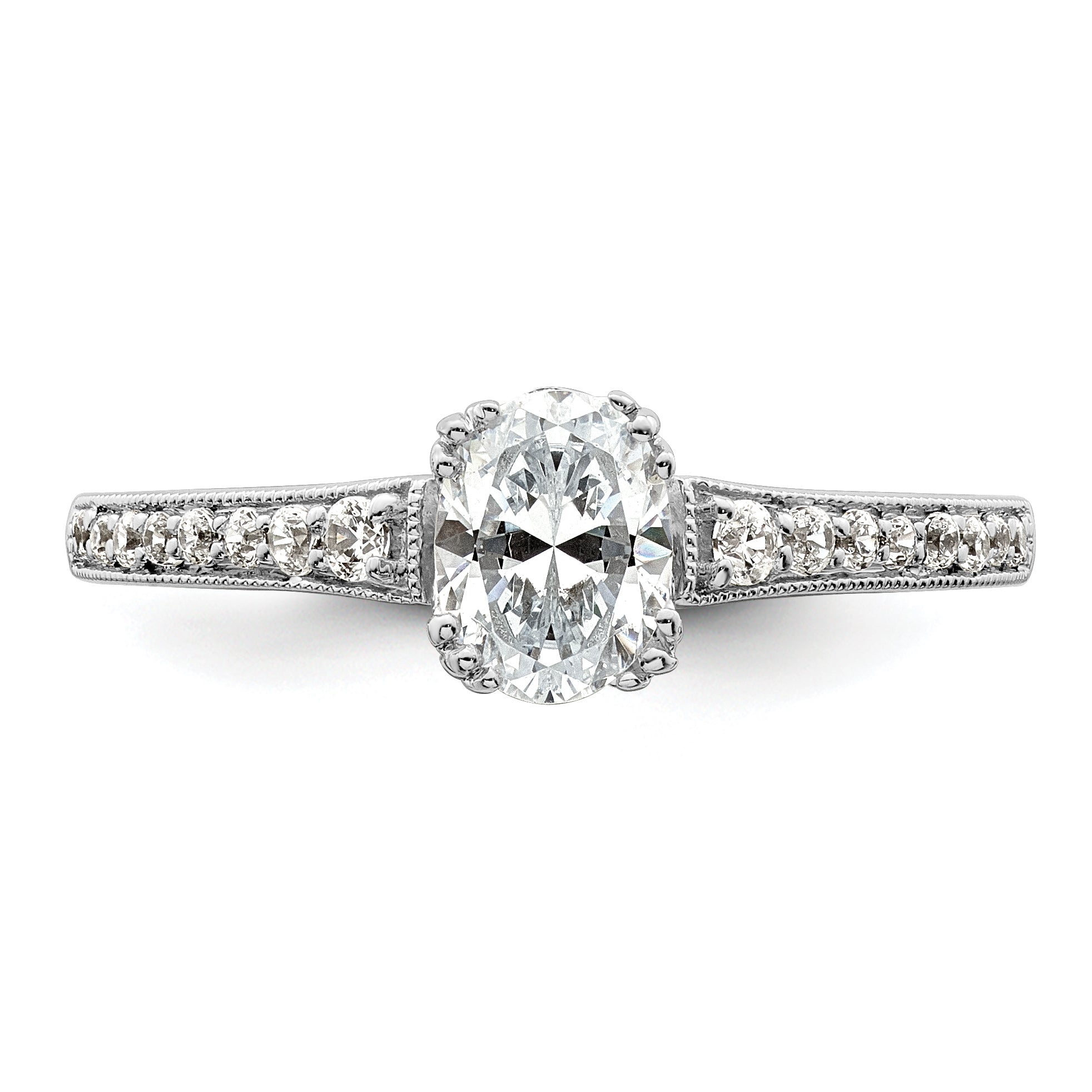 0.75ct. CZ Solid Real 14k White Polish 3/4ct Oval Engagement Dia Ring