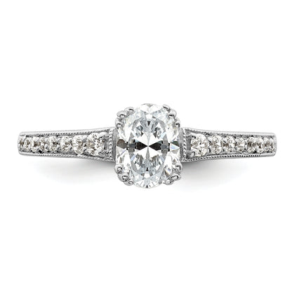 0.75ct. CZ Solid Real 14k White Polish 3/4ct Oval Engagement Dia Ring