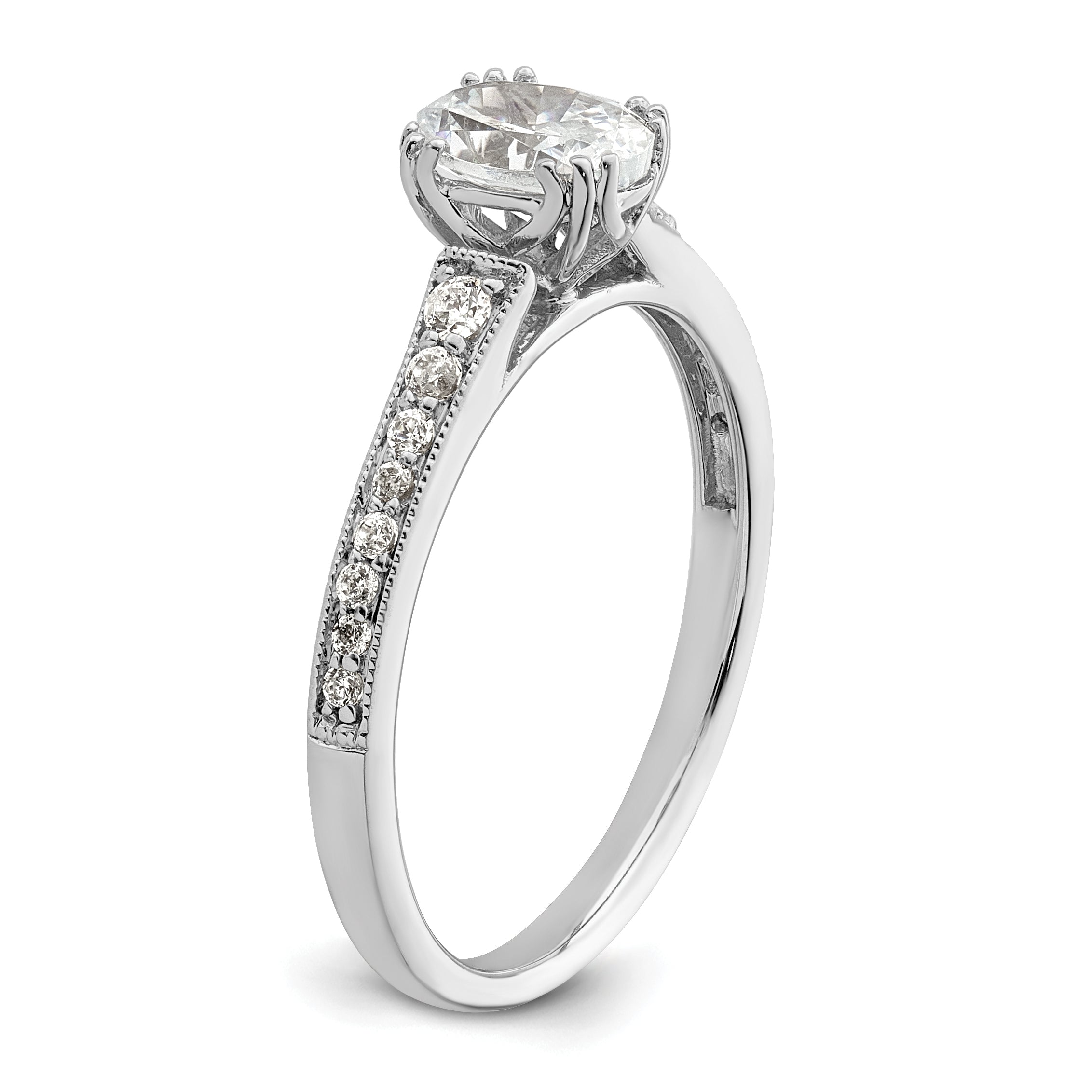 0.75ct. CZ Solid Real 14k White Polish 3/4ct Oval Engagement Dia Ring
