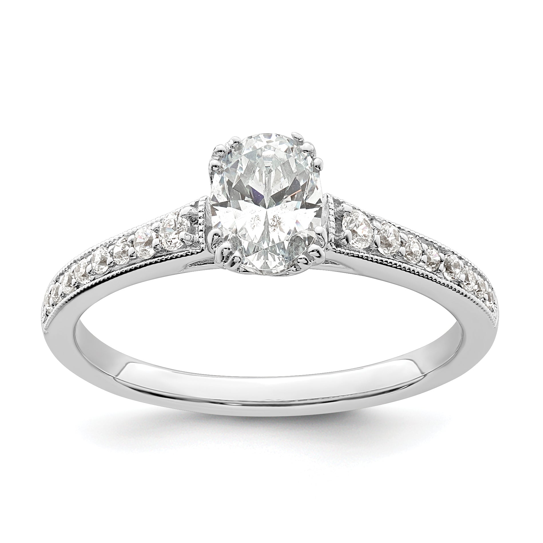 0.75ct. CZ Solid Real 14k White Polish 3/4ct Oval Engagement Dia Ring