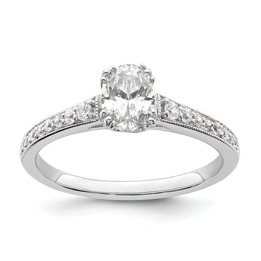 0.75ct. CZ Solid Real 14k White Polish 3/4ct Oval Engagement Dia Ring