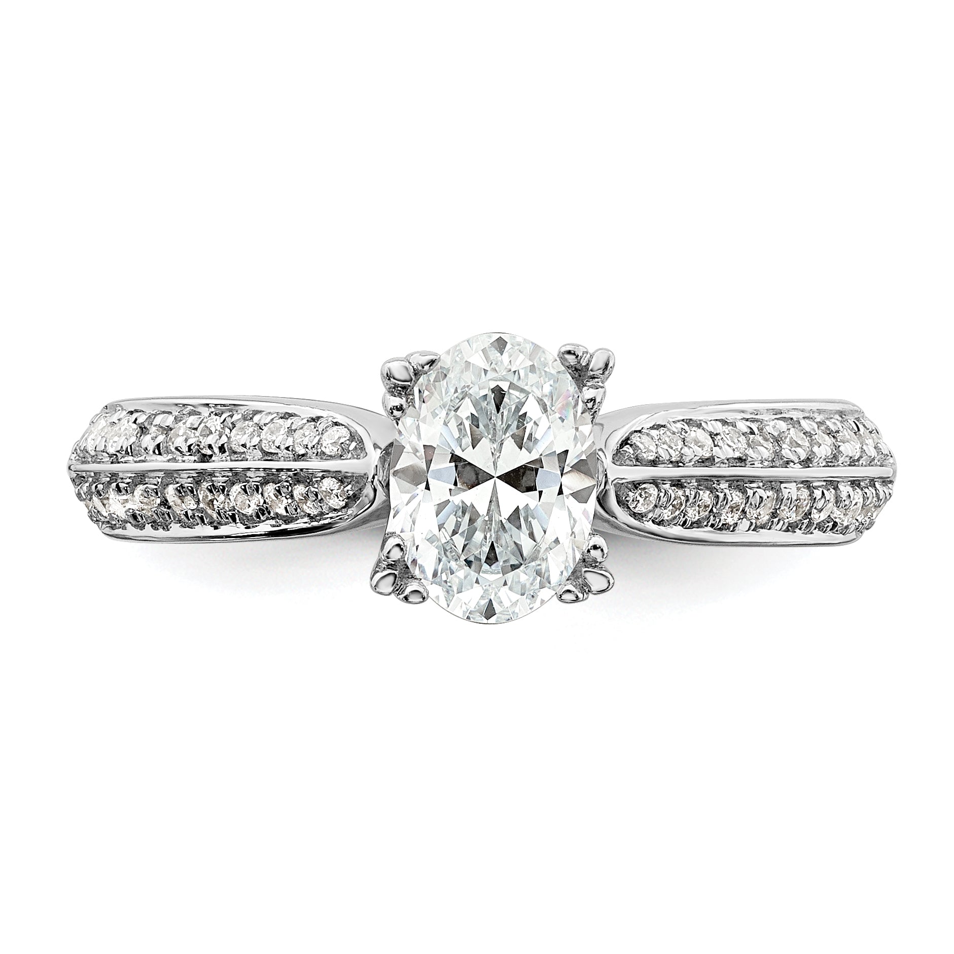 0.75ct. CZ Solid Real 14k White Polish 3/4ct Oval Engagement Dia Ring
