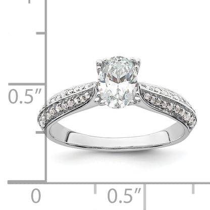 0.75ct. CZ Solid Real 14k White Polish 3/4ct Oval Engagement Dia Ring