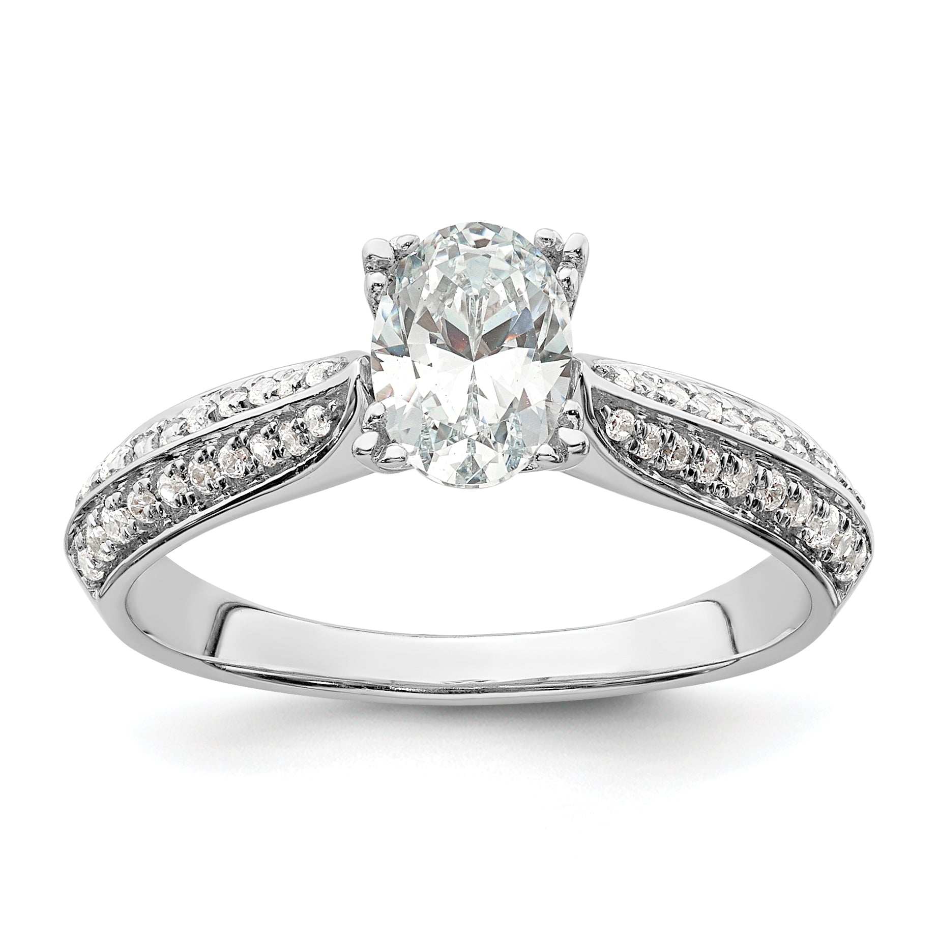 0.75ct. CZ Solid Real 14k White Polish 3/4ct Oval Engagement Dia Ring