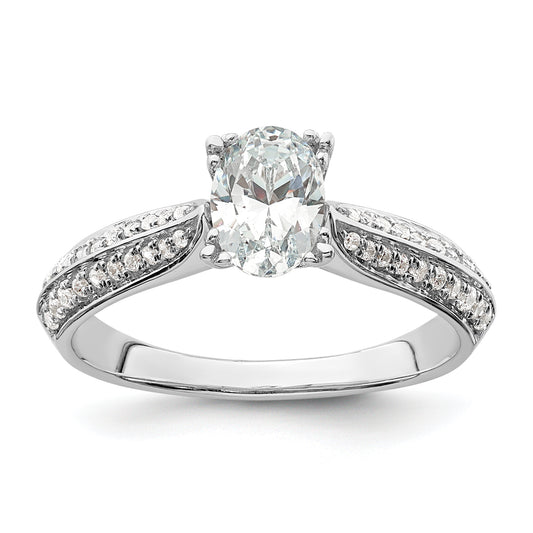 0.75ct. CZ Solid Real 14k White Polish 3/4ct Oval Engagement Dia Ring