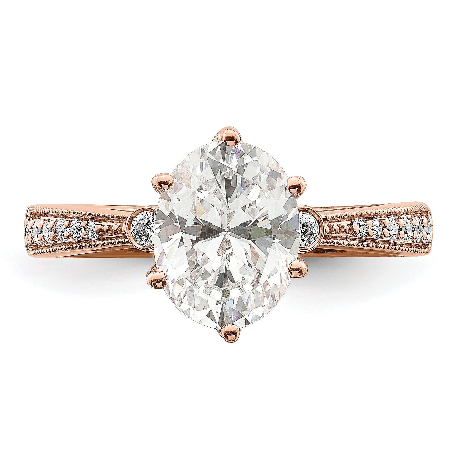 1.50ct. CZ Solid Real 14k Rose Polish 1 1/2ct Oval Engagement Dia Ring