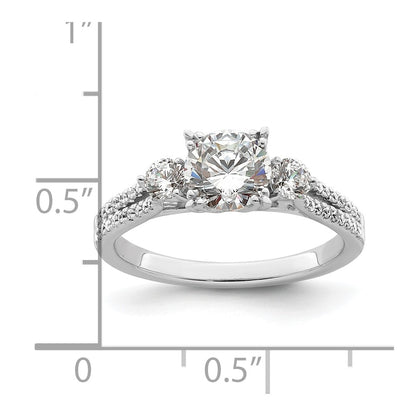 1.00ct. CZ Solid Real 14k White Polish 3 Stone 1ct Round Eng Dia Ring