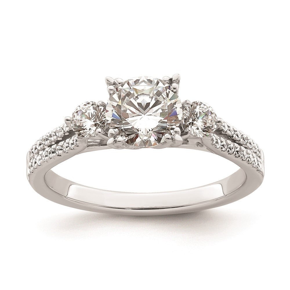 1.00ct. CZ Solid Real 14k White Polish 3 Stone 1ct Round Eng Dia Ring