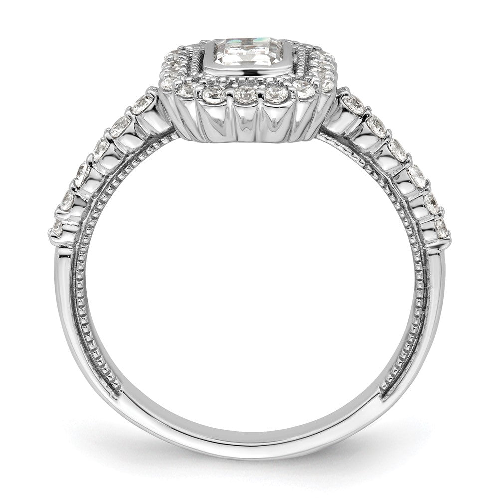 0.50ct. CZ Solid Real 14k White Polish Halo 1/2ct Asscher Bezel Dia Ring