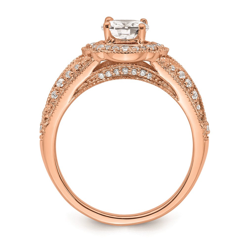 1.00ct. CZ Solid Real 14k Rose Polish Vintage Halo 1ct Oval Dia Ring