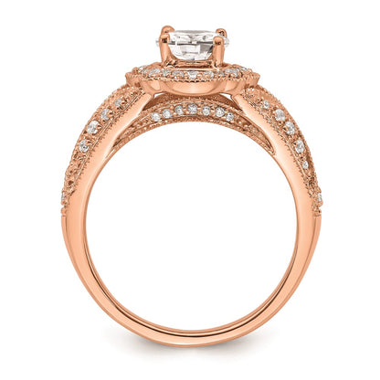 1.00ct. CZ Solid Real 14k Rose Polish Vintage Halo 1ct Oval Dia Ring