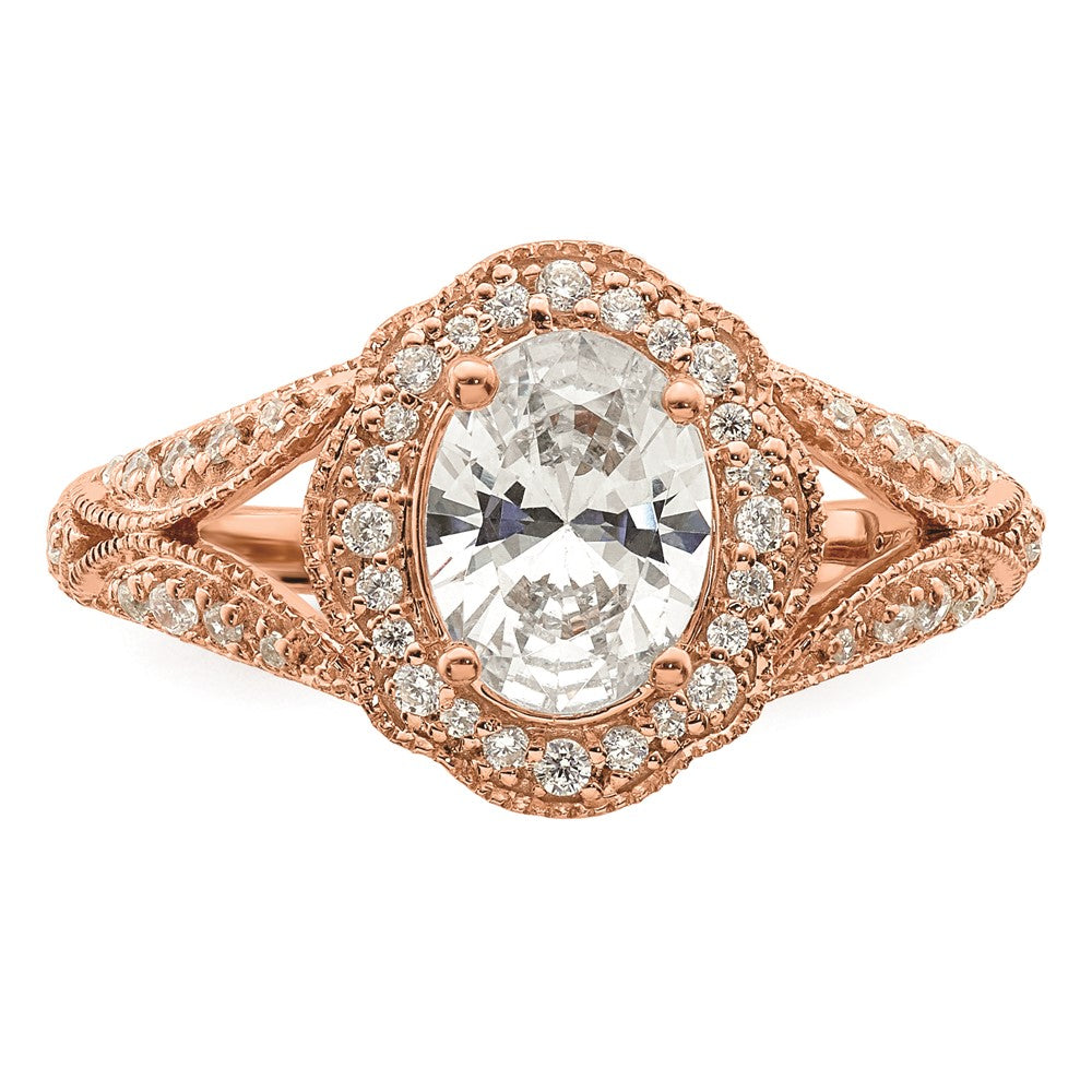 1.00ct. CZ Solid Real 14k Rose Polish Vintage Halo 1ct Oval Dia Ring