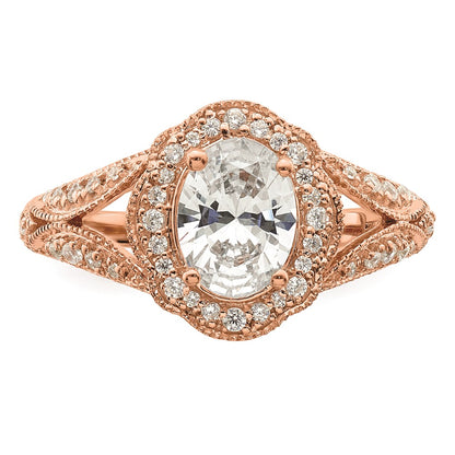 1.00ct. CZ Solid Real 14k Rose Polish Vintage Halo 1ct Oval Dia Ring