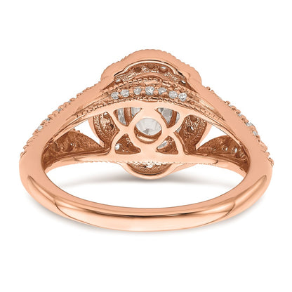 1.00ct. CZ Solid Real 14k Rose Polish Vintage Halo 1ct Oval Dia Ring
