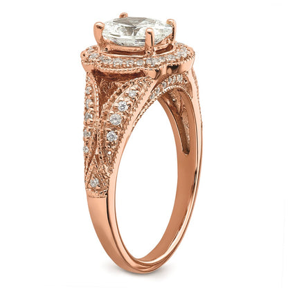 1.00ct. CZ Solid Real 14k Rose Polish Vintage Halo 1ct Oval Dia Ring