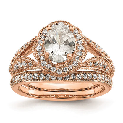 1.00ct. CZ Solid Real 14k Rose Polish Vintage Halo 1ct Oval Dia Ring