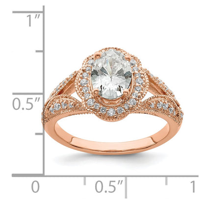 1.00ct. CZ Solid Real 14k Rose Polish Vintage Halo 1ct Oval Dia Ring