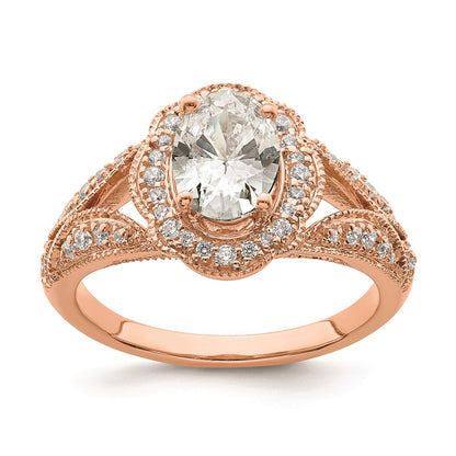 1.00ct. CZ Solid Real 14k Rose Polish Vintage Halo 1ct Oval Dia Ring