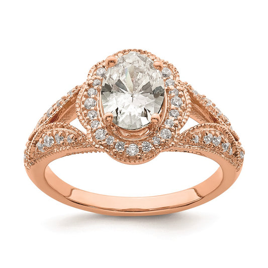1.00ct. CZ Solid Real 14k Rose Polish Vintage Halo 1ct Oval Dia Ring