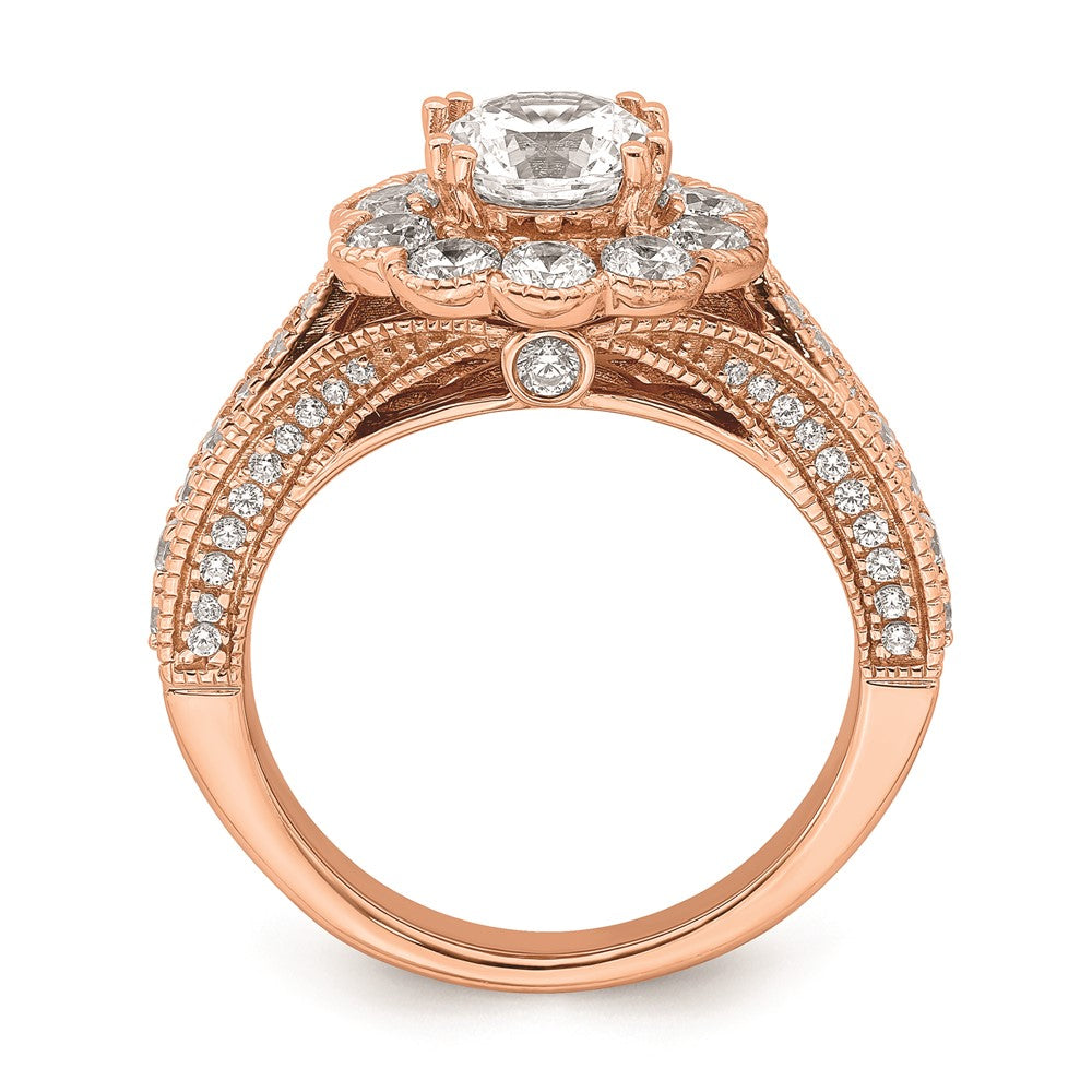 1.00ct. CZ Solid Real 14k Rose Polish Vintage Halo 1ct Round Dia Ring