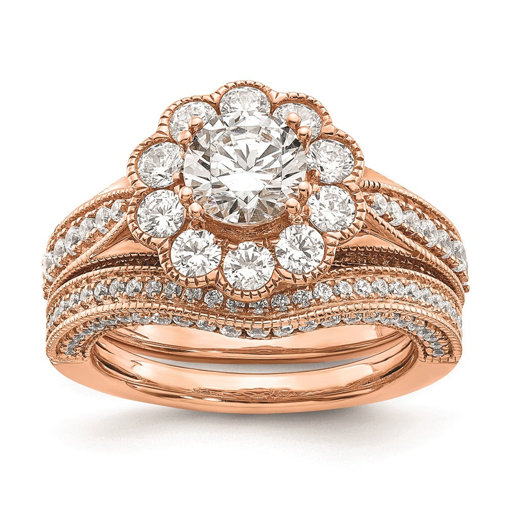 1.00ct. CZ Solid Real 14k Rose Polish Vintage Halo 1ct Round Dia Ring