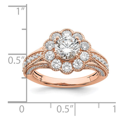 1.00ct. CZ Solid Real 14k Rose Polish Vintage Halo 1ct Round Dia Ring