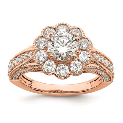 1.00ct. CZ Solid Real 14k Rose Polish Vintage Halo 1ct Round Dia Ring