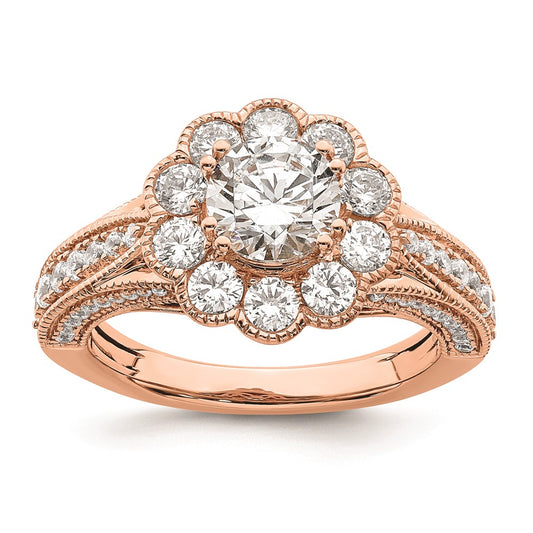1.00ct. CZ Solid Real 14k Rose Polish Vintage Halo 1ct Round Dia Ring