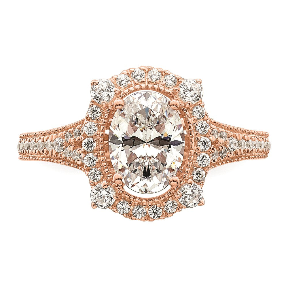 1.00ct. CZ Solid Real 14k Rose Polish Vintage 1ct Oval Halo Dia Ring