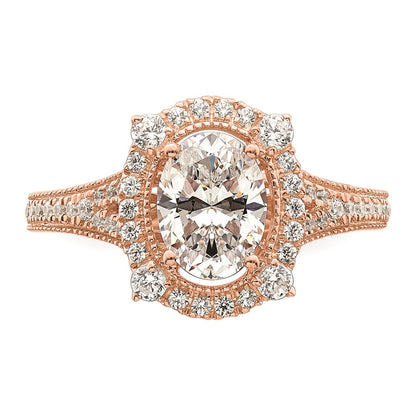 1.00ct. CZ Solid Real 14k Rose Polish Vintage 1ct Oval Halo Dia Ring