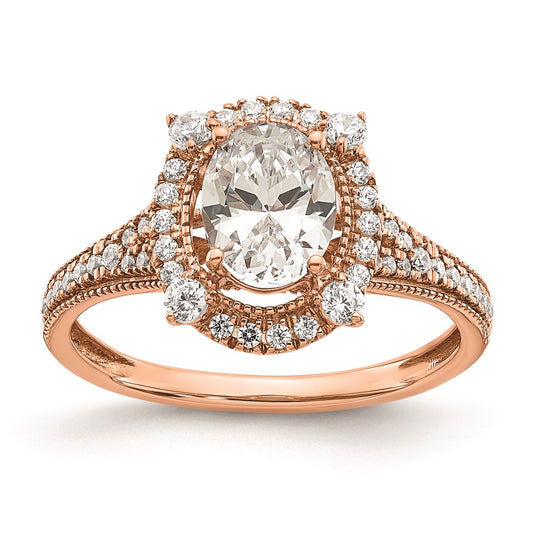 1.00ct. CZ Solid Real 14k Rose Polish Vintage 1ct Oval Halo Dia Ring