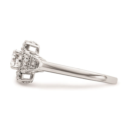 0.33ct. CZ Solid Real 14k White Polished Art Deco .33ct Round Ctr Dia Engagement Ring