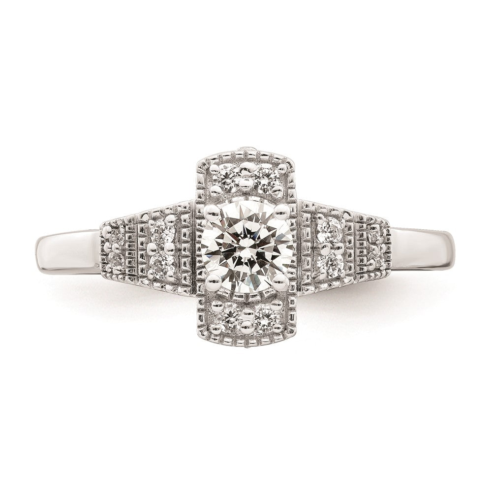 0.33ct. CZ Solid Real 14k White Polished Art Deco .33ct Round Ctr Dia Engagement Ring