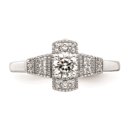 0.33ct. CZ Solid Real 14k White Polished Art Deco .33ct Round Ctr Dia Engagement Ring