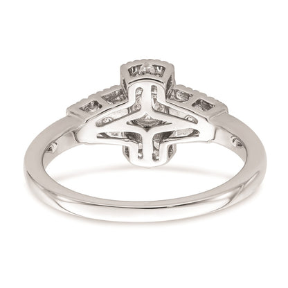 0.33ct. CZ Solid Real 14k White Polished Art Deco .33ct Round Ctr Dia Engagement Ring