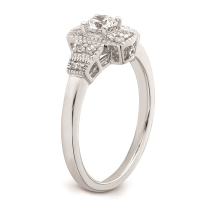 0.33ct. CZ Solid Real 14k White Polished Art Deco .33ct Round Ctr Dia Engagement Ring