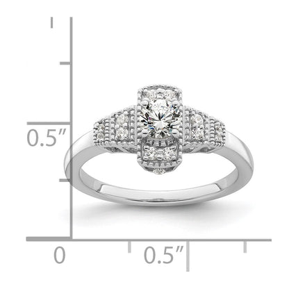 0.33ct. CZ Solid Real 14k White Polished Art Deco .33ct Round Ctr Dia Engagement Ring