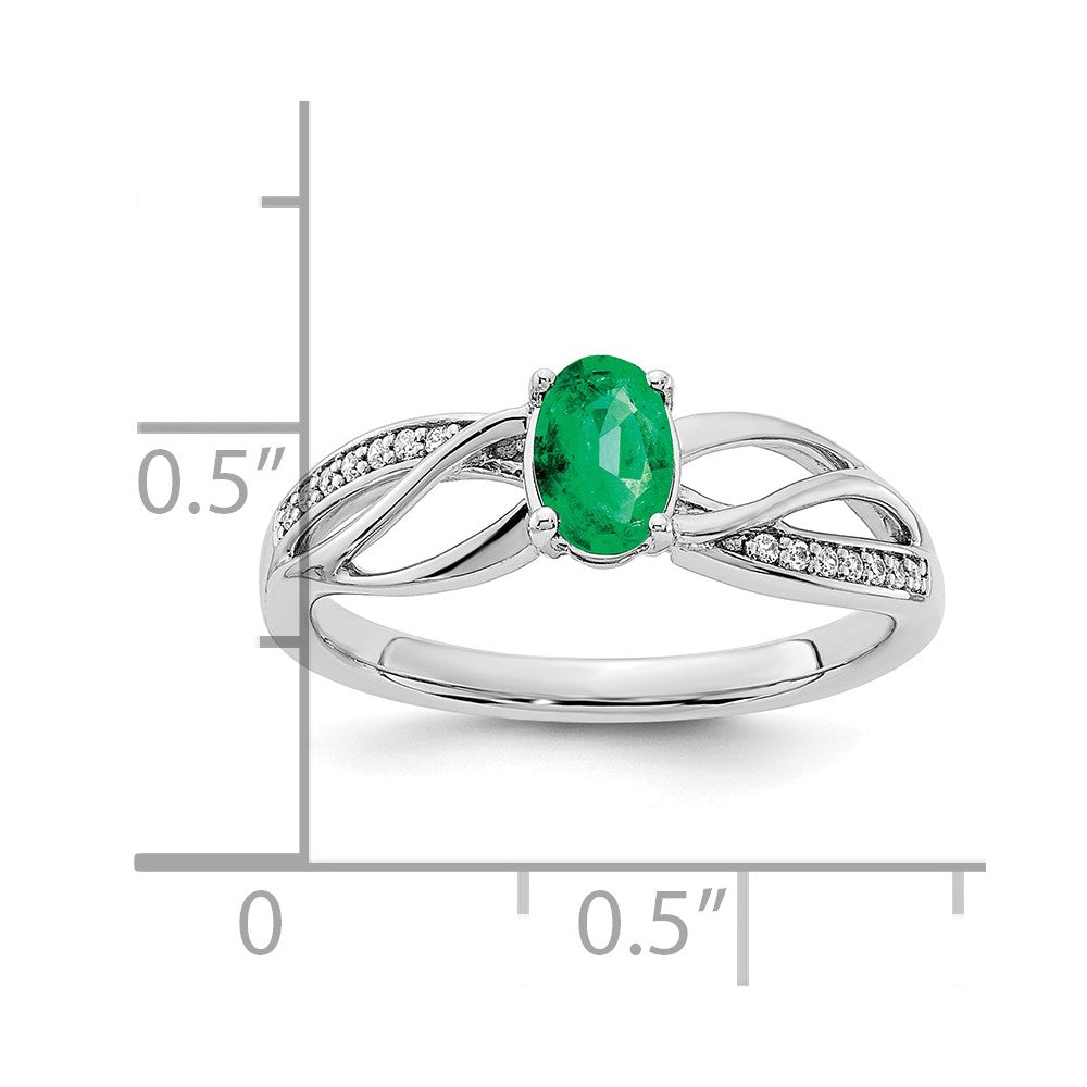 14k White Gold Polished Emerald and Real Diamond Ring