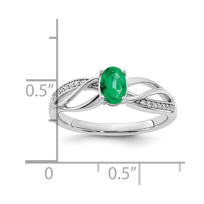 14k White Gold Polished Emerald and Real Diamond Ring