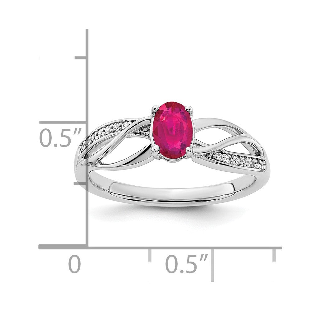 14k White Gold Polished Ruby and Real Diamond Ring