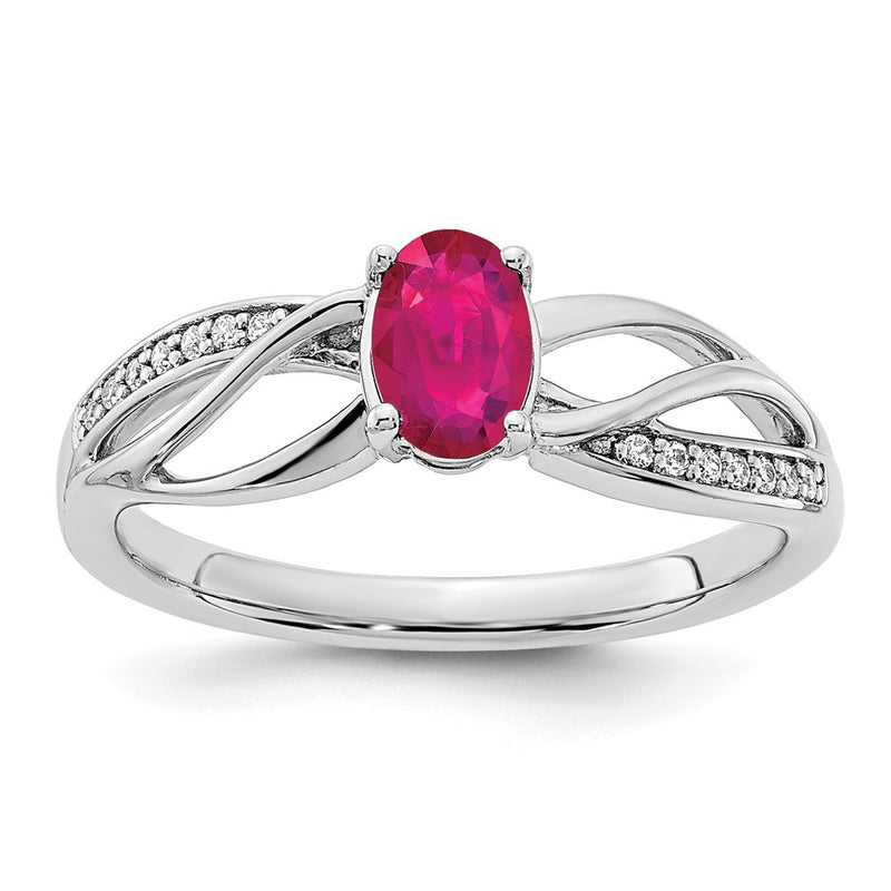 14k White Gold Polished Ruby and Real Diamond Ring