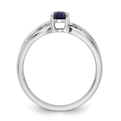 14k White Gold Polished Sapphire and Real Diamond Ring