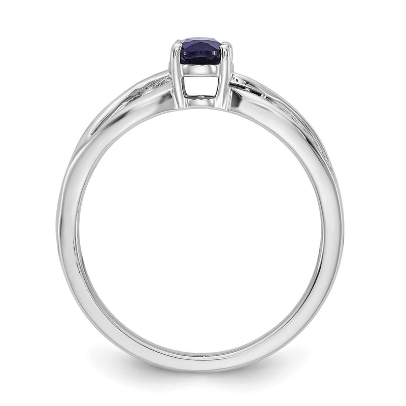 14k White Gold Polished Sapphire and Real Diamond Ring