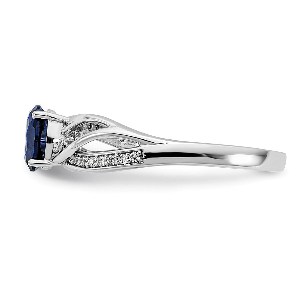 14k White Gold Polished Sapphire and Real Diamond Ring