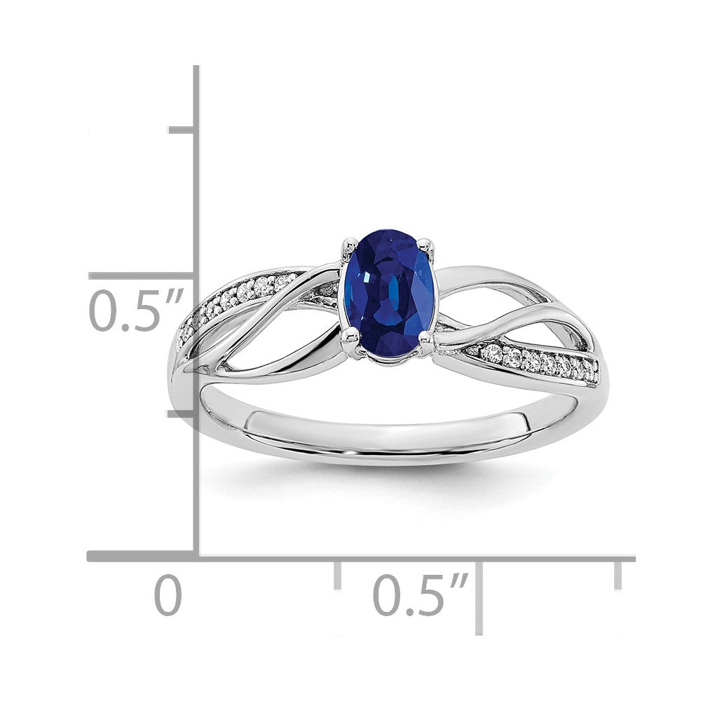 14k White Gold Polished Sapphire and Real Diamond Ring